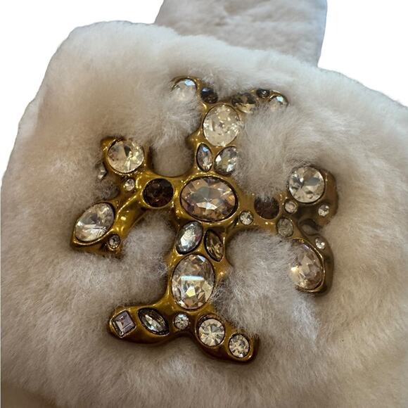 Tory Burch Jeweled Double T Shearling Fur Slide sandals NEW Size 8 - Picture 11 of 15
